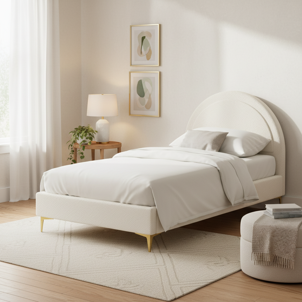 Lit enfant BOUDOIR 90x190 cm en laine bouclée #couleur_blanc_cassé