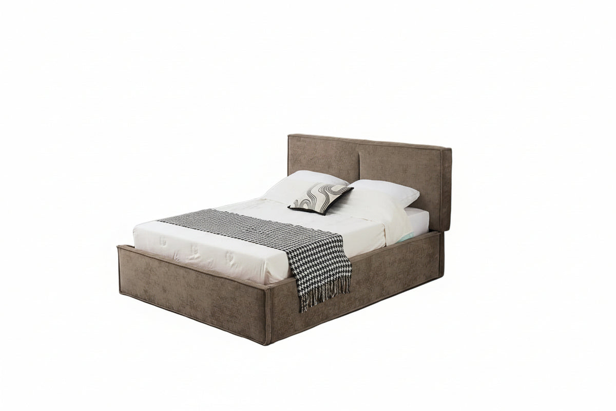 LIT DOUBLE COFFRE OLIVIA CHENILLE MOKA 140X190CM