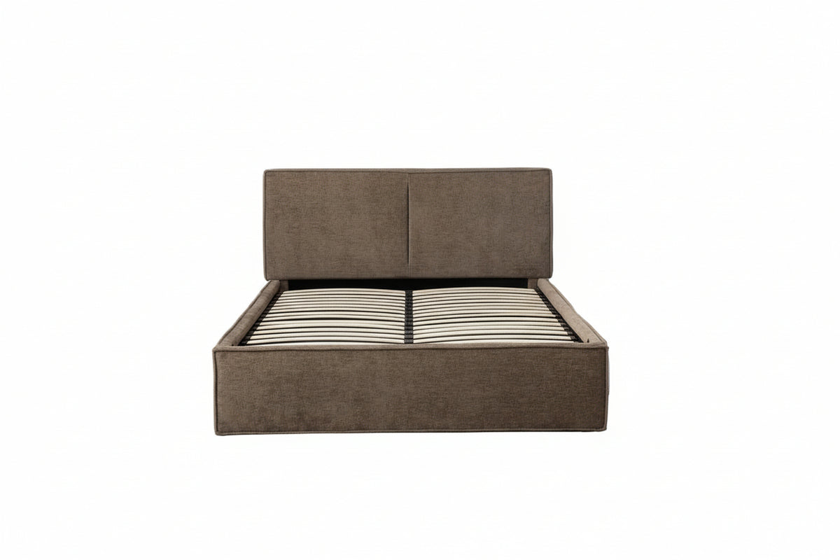 LIT DOUBLE COFFRE OLIVIA CHENILLE MOKA 140X190CM