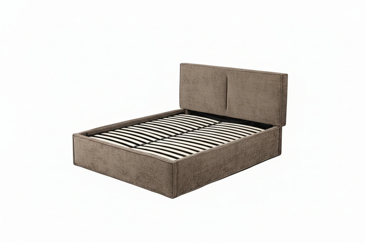 LIT DOUBLE COFFRE OLIVIA CHENILLE MOKA 140X190CM