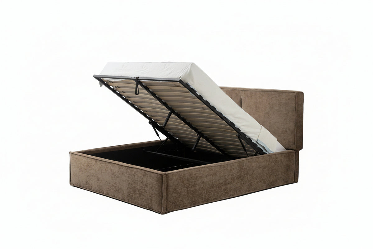 LIT DOUBLE COFFRE OLIVIA CHENILLE MOKA 140X190CM