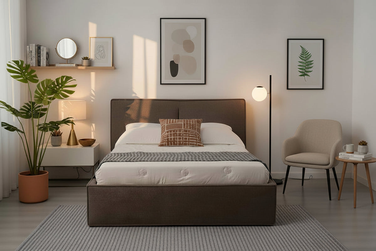 LIT DOUBLE COFFRE OLIVIA CHENILLE MOKA 160X200CM