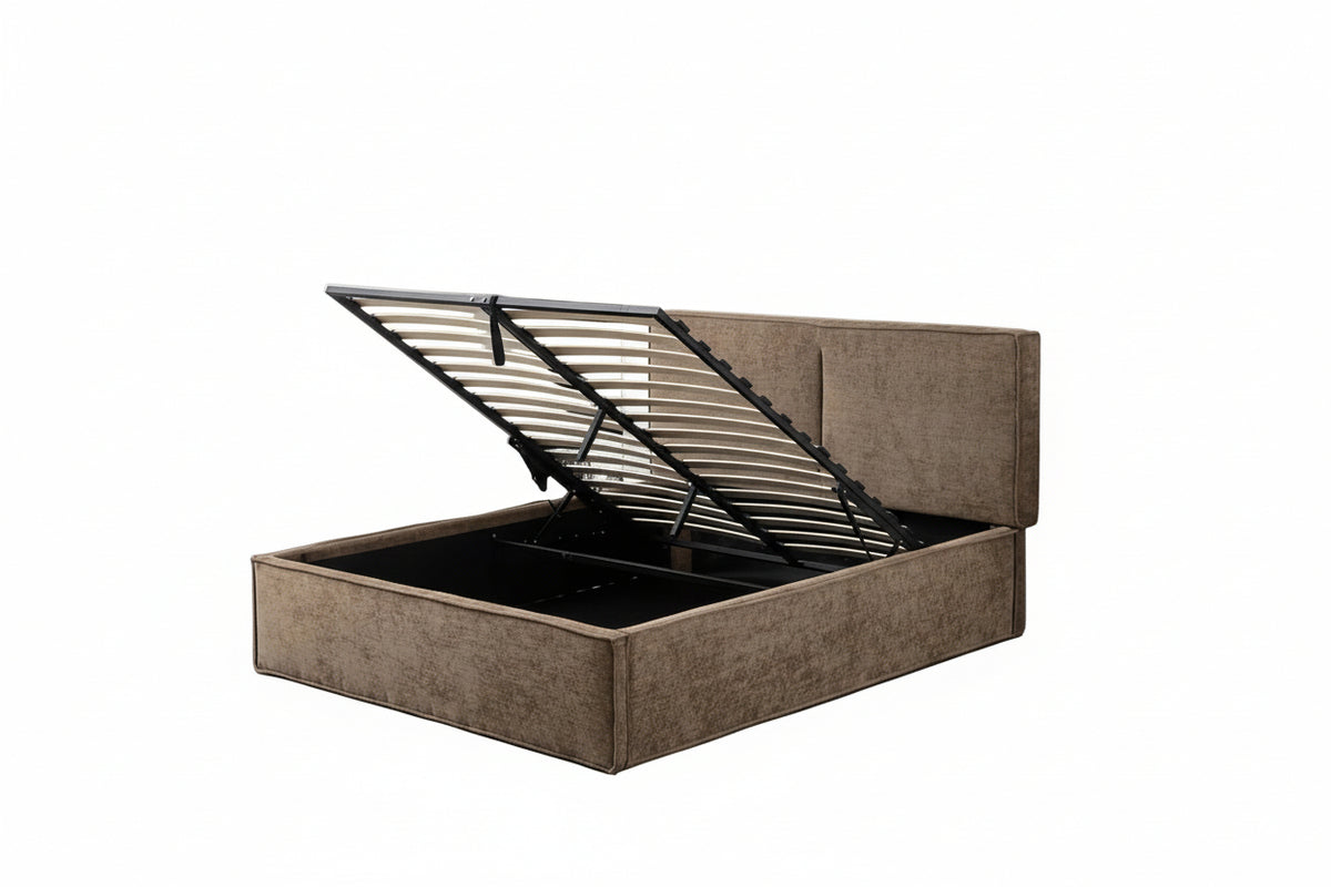 LIT DOUBLE COFFRE OLIVIA CHENILLE MOKA 140X190CM