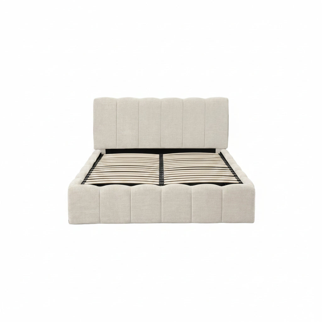 LIT DOUBLE COFFRE MOON CHENILLE BEIGE 140X190CM