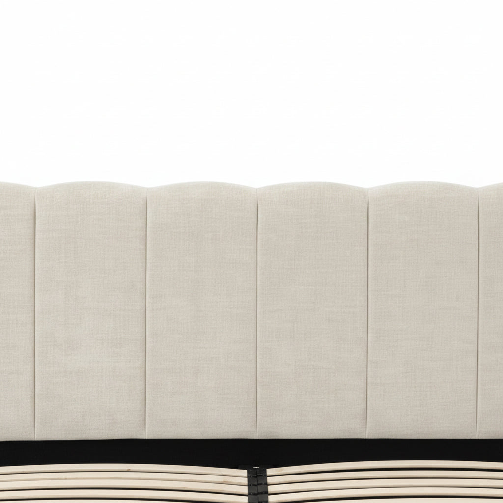 Lit Coffre 140x190 cm –  Tissu Chenille Beige , Sommier à Lattes Inclus