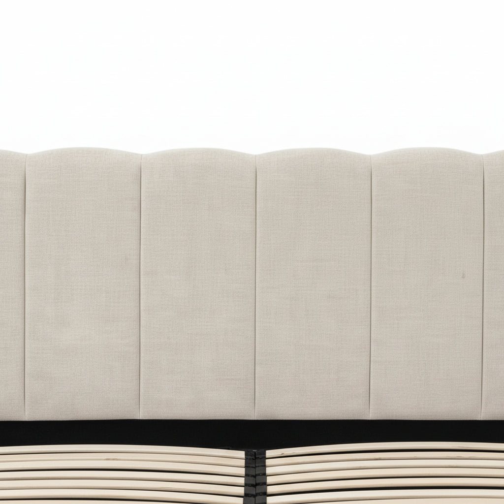 Lit Coffre 160x200 cm – Tissu Chenille Beige, Sommier à Lattes Inclus