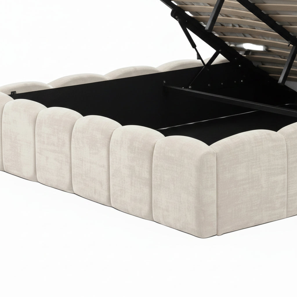 LIT DOUBLE COFFRE MOON CHENILLE BEIGE 140X190CM
