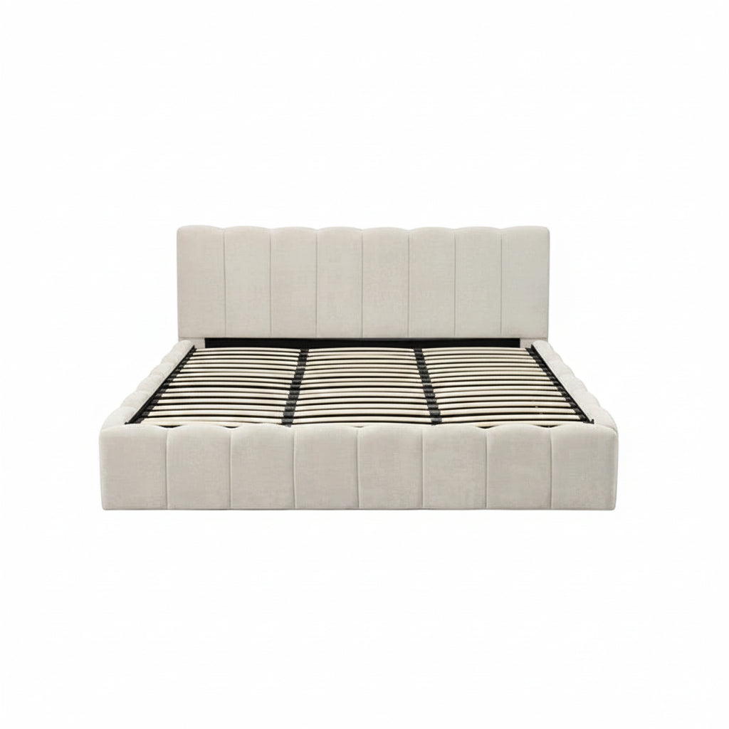 LIT DOUBLE COFFRE MOON CHENILLE BEIGE 180X200CM