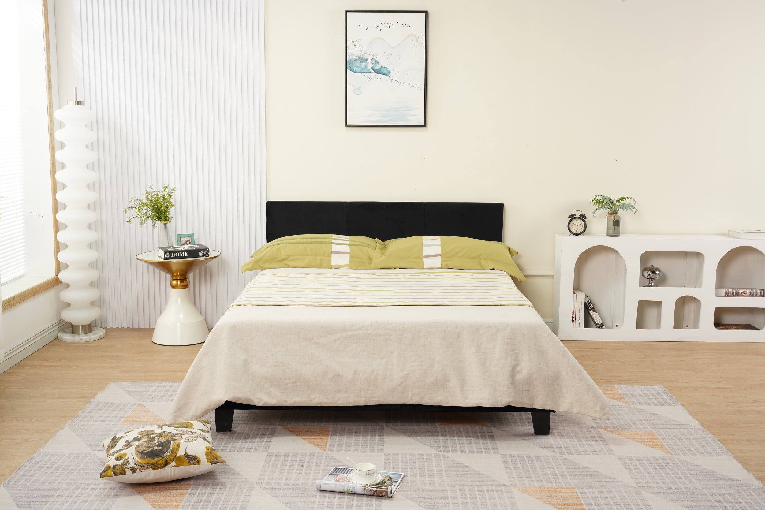 Lit 2 places MELBOURNE Velours NOIR 160x200 cm avec sommier intégré