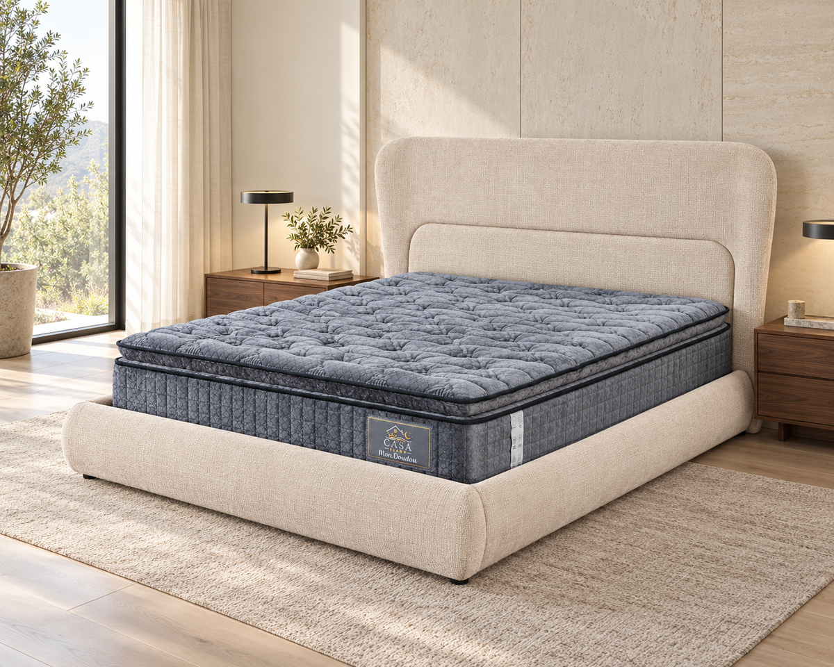 Matelas 160 × 200 cm anthracite — Photo en situation — lit et accessoires non inclus