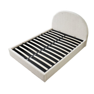 Lit Double Coffre VALENTINA – 180x200 cm – Tissu Doudou Blanc – Avec Grand Rangement