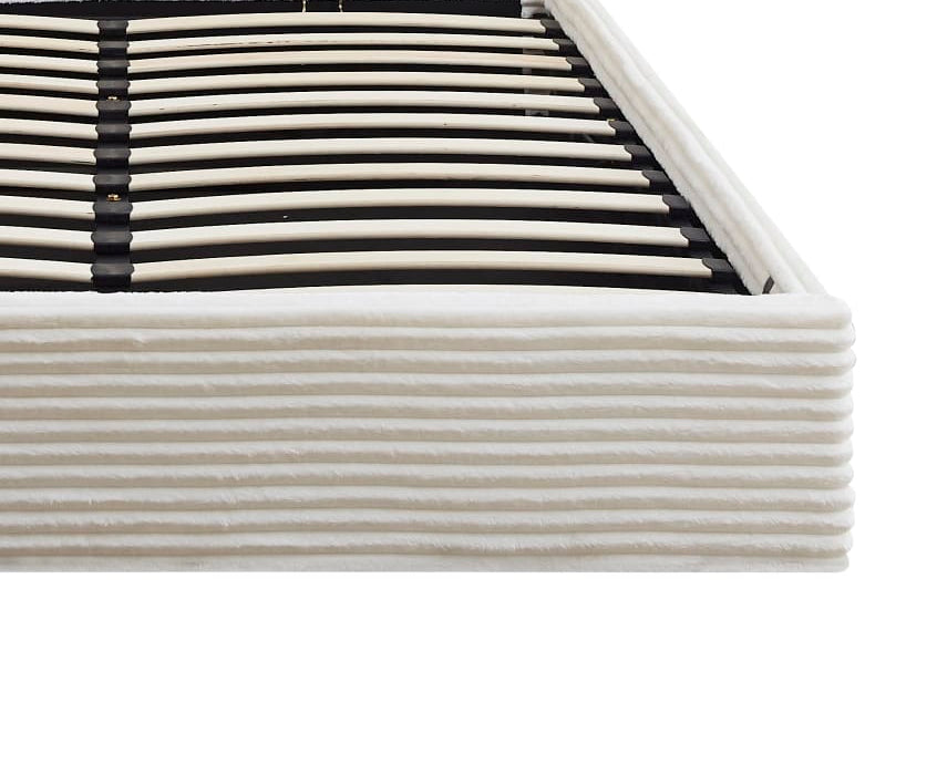 Lit Coffre MAIA  160x200cm Velours Côtelé Écru avec Sommier