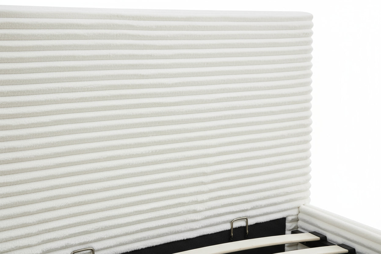 Lit Coffre MAIA 90x190cm Velours Côtelé Écru avec Sommier