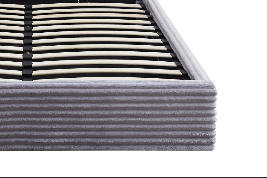 Lit Coffre MAIA 140x190cm Côtelé Gris avec Sommier