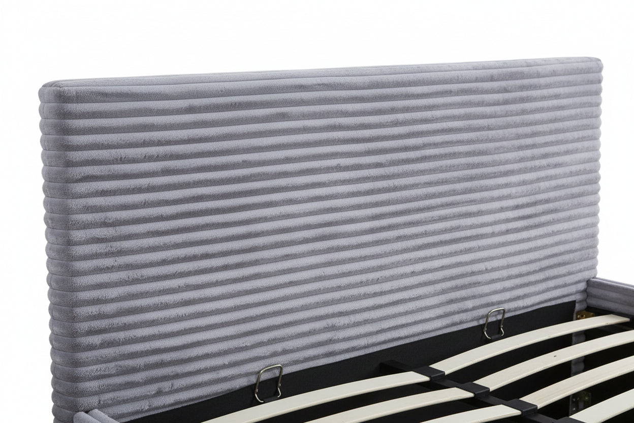 Lit Coffre MAIA 140x190cm Côtelé Gris avec Sommier