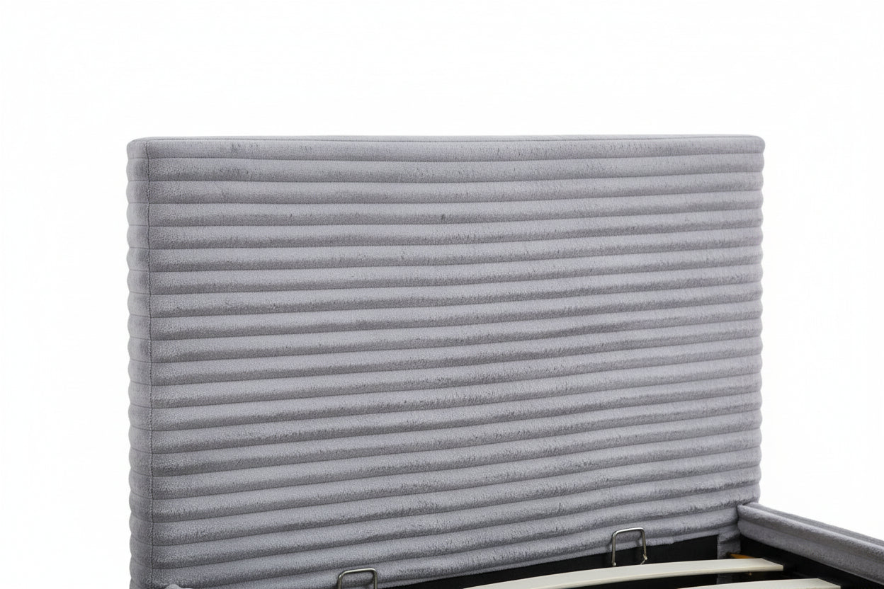 Lit Coffre MAIA 90x190cm Côtelé Gris avec Sommier