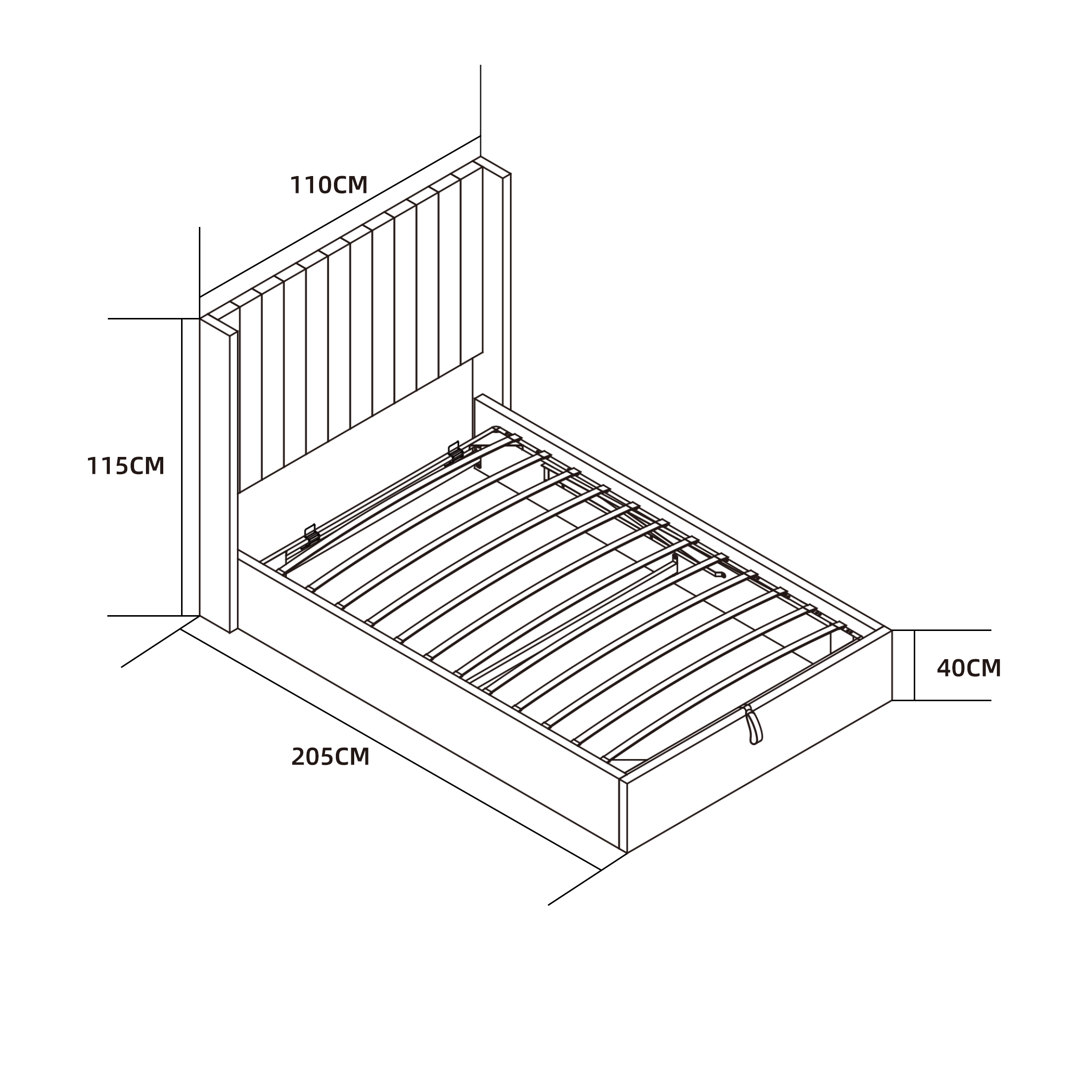 LIT COFFRE CAMILLE en velours GRIS 90X190CM