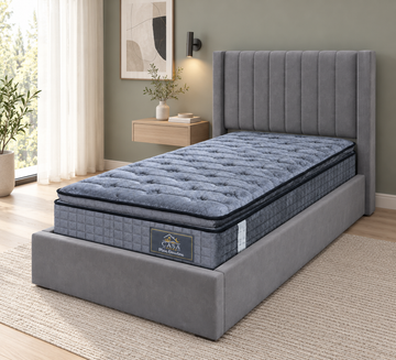 Matelas 90 × 190 cm anthracite — Photo en situation — lit et accessoires non inclus