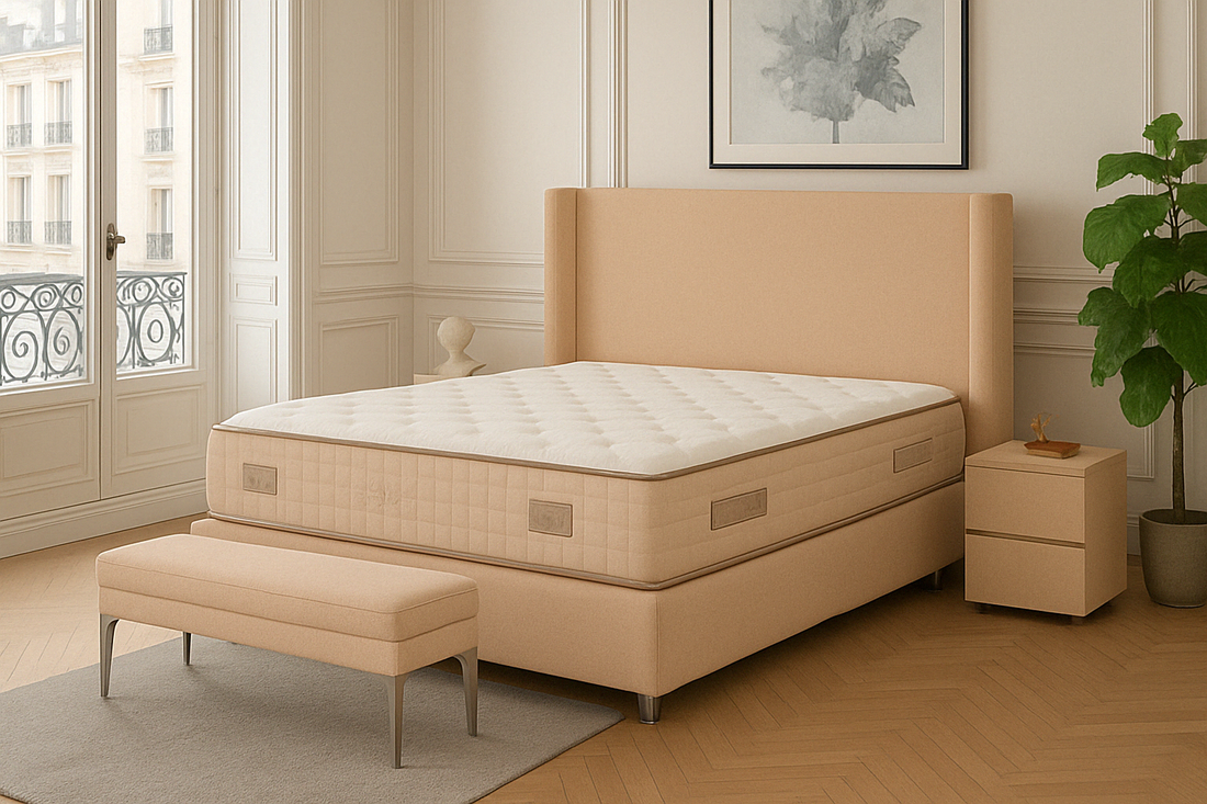 Lit coffre COCO BOX velours 160x200 cm avec planche en bois #couleur_velours_beige