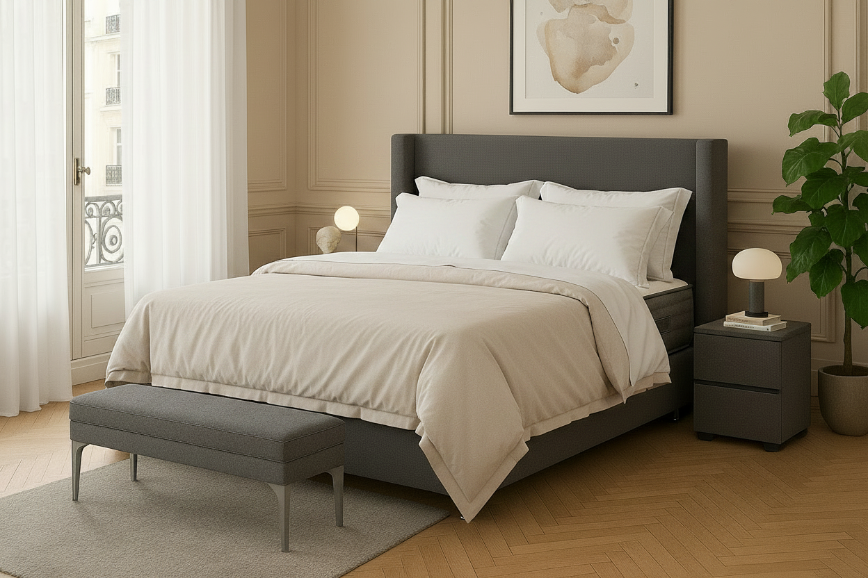 Lit coffre COCO velours 140x190 cm avec planche en bois #couleur_velours_gris