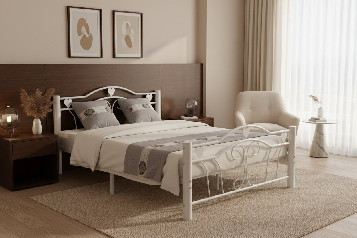 Lit métal blanc 140x190 cm avec sommier HERCULE