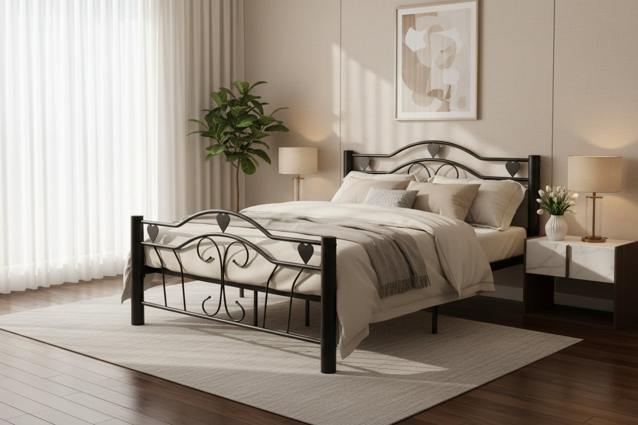 Lit métal noir 140x190 cm avec sommier HERCULE