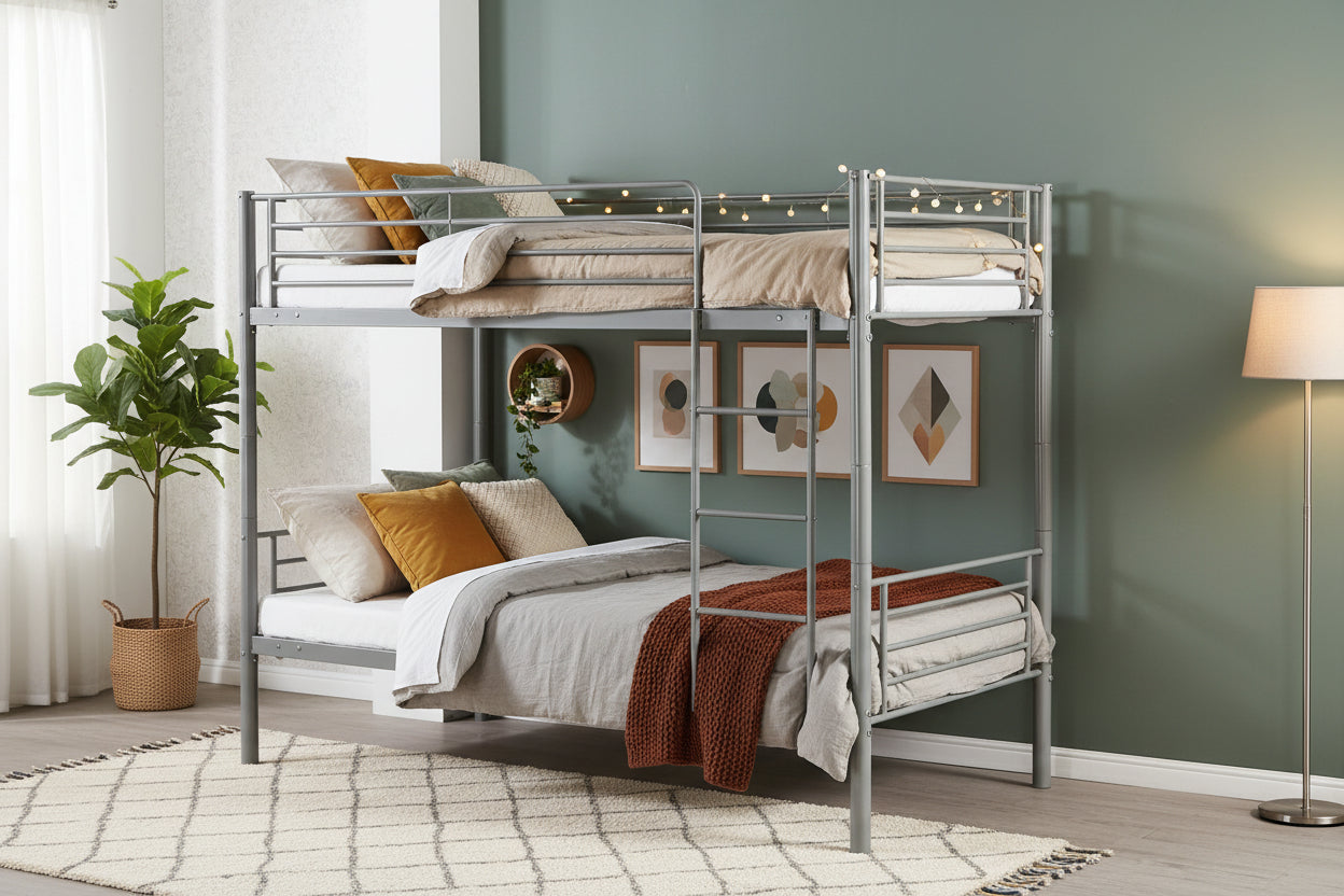 Pack Lit superposé séparable métal 2 couchages 90x190 cm gris + matelas LUNA