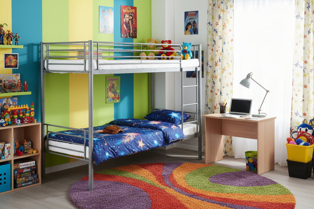 Pack Lit superposé séparable métal 2 couchages 90x190 cm gris + matelas LUNA