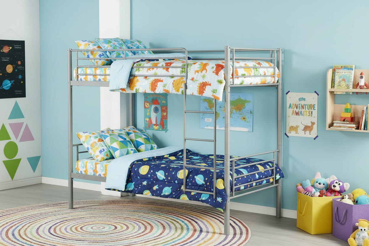 Pack Lit superposé séparable métal 2 couchages 90x190 cm gris + matelas LUNA