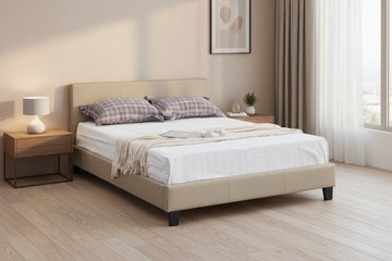 Lit 2 places MELBOURNE simili cuir TAUPE 160x200 cm avec sommier intégré