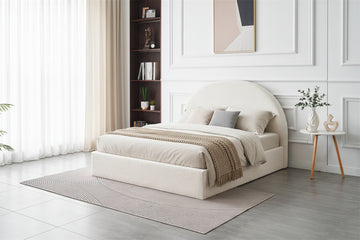 Lit Double Coffre VALENTINA – 160x200 cm – Tissu Doudou Blanc – Avec Rangement