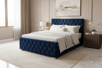 Lit PRESTIGE 2 places 140x190 cm velours bleu sommier inclus