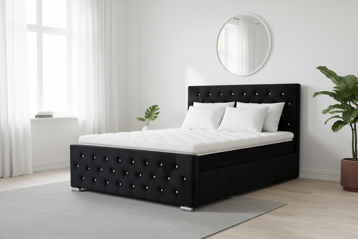 Lit PRESTIGE 2 places 140x190 cm velours noir sommier inclus