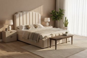 Lit Adulte Pepper 160x200 cm Velours Beige Clouté Sommier Inclus