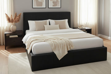 Lit coffre 2 places  BASTIEN simili cuir NOIR 140x190 cm sommier inclus