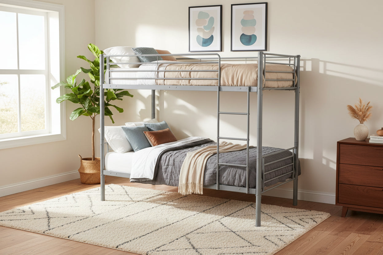 Lit superposé séparable métal 2 couchages 90x190 cm Gris LUNA