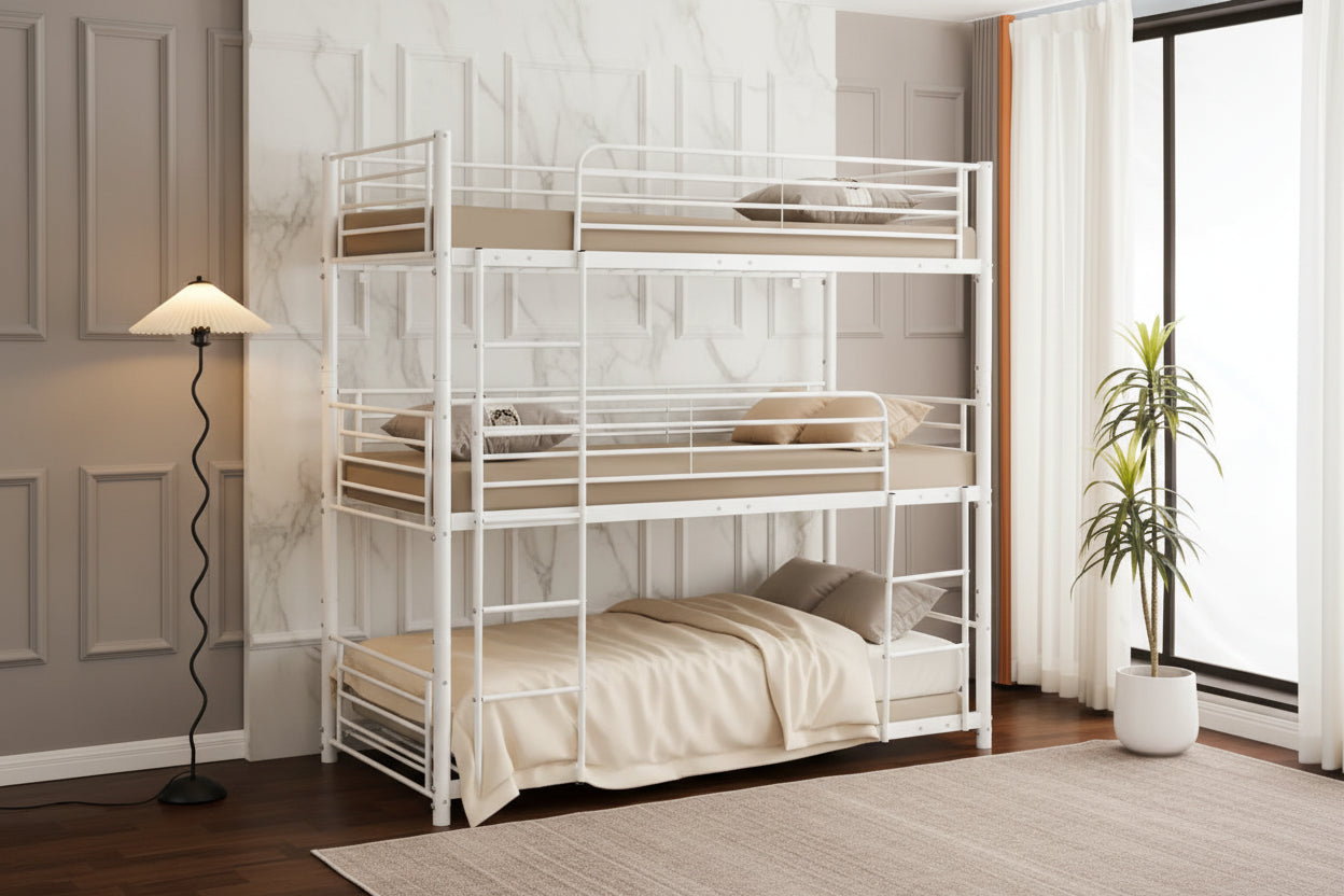 Lit superposé métal 3 couchages 90x190 cm Blanc TRIPLE