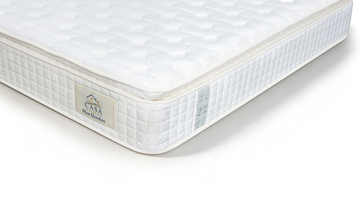 Matelas 180 × 200 cm beige — Détail du revêtement et des finitions