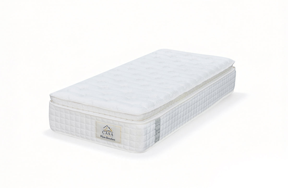 Matelas 90 × 190 cm beige — Matelas seul, vue de trois quarts