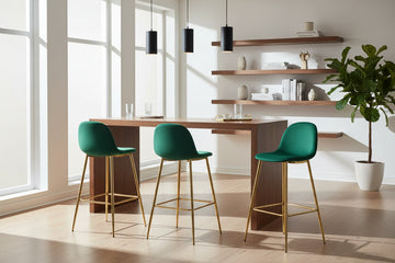 Lot 2 Tabourets de Bar Scandinave Velours Vert Pieds Gold 47,5x43x100cm