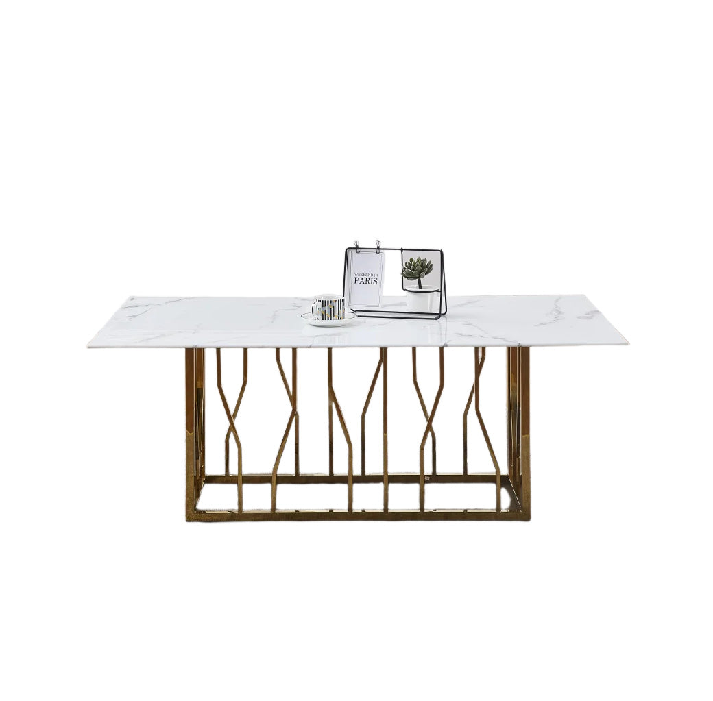 Table basse PORTOFINO plateau en verre effet marbré 120x70x45 cm