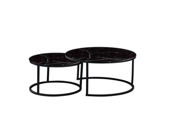 Lot 2 tables basses gigognes rondes effet marbré noir D80 D60 ARTO