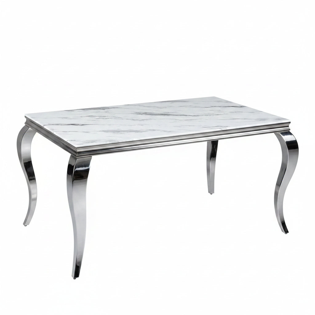 Table à manger verre effet marbré blanc 150x90 cm 4-6 pers BAROQUE