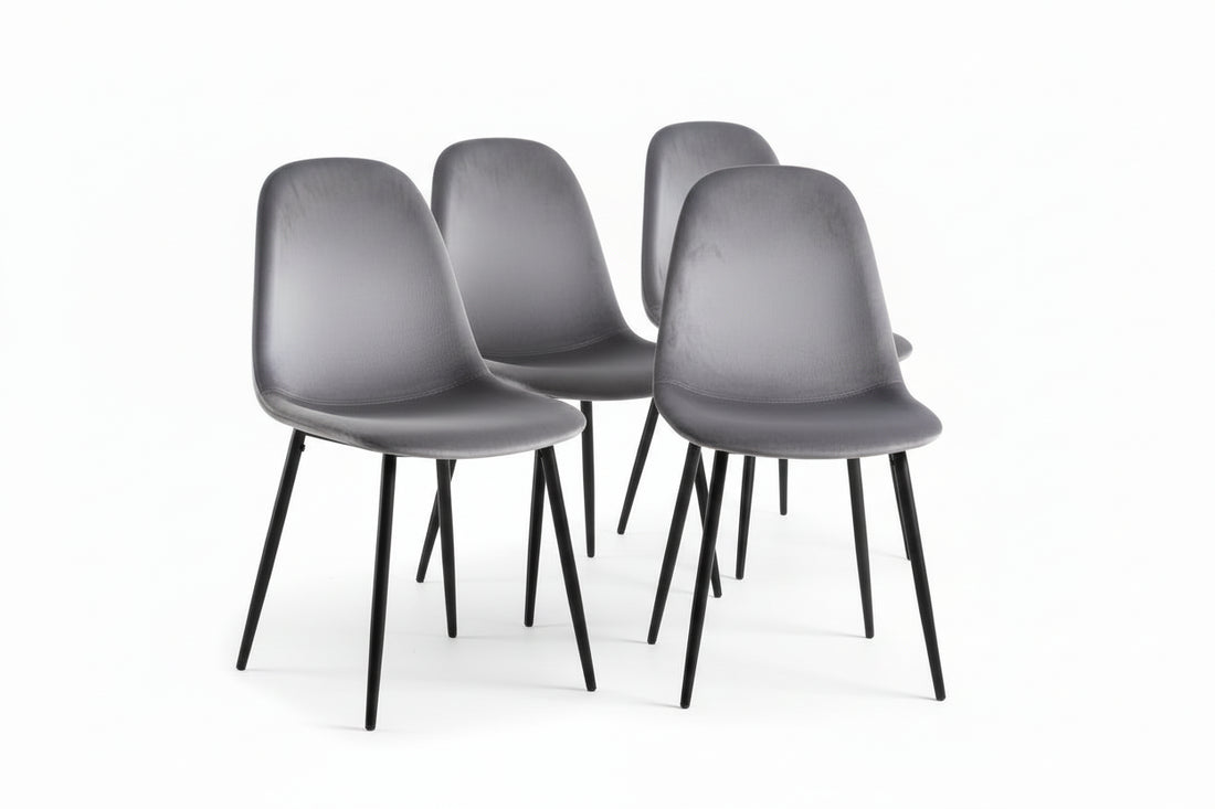 Lot de 4 chaises scandinaves velours anthracite pieds métal noir 43,5x40x87cm