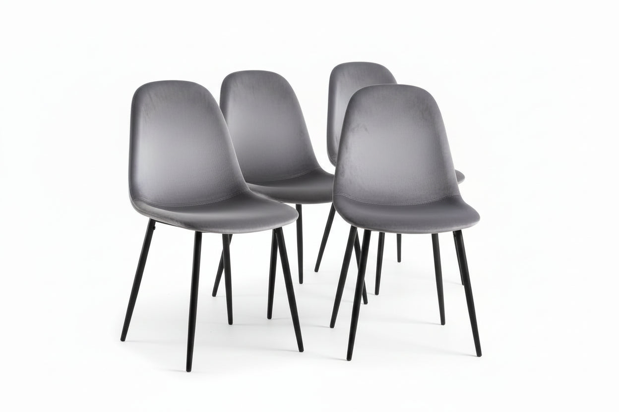 Lot de 4 chaises scandinaves velours anthracite pieds métal noir 43,5x40x87cm