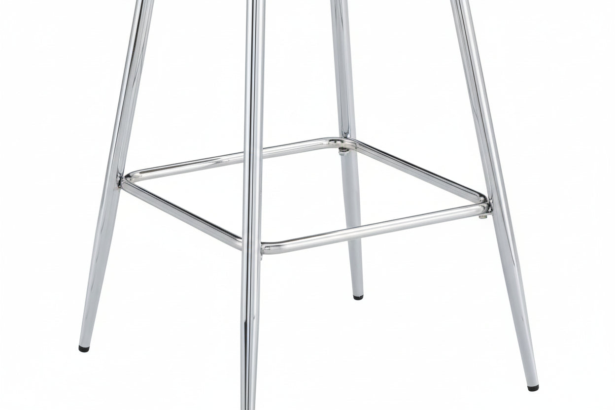 Lot 2 Tabourets de Bar Scandinave Velours Beige Pieds Chrome