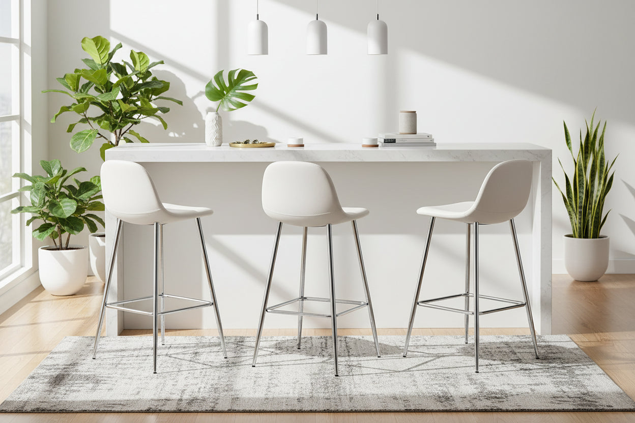 Lot 2 Tabourets de Bar Scandinave Velours Beige Pieds Chrome