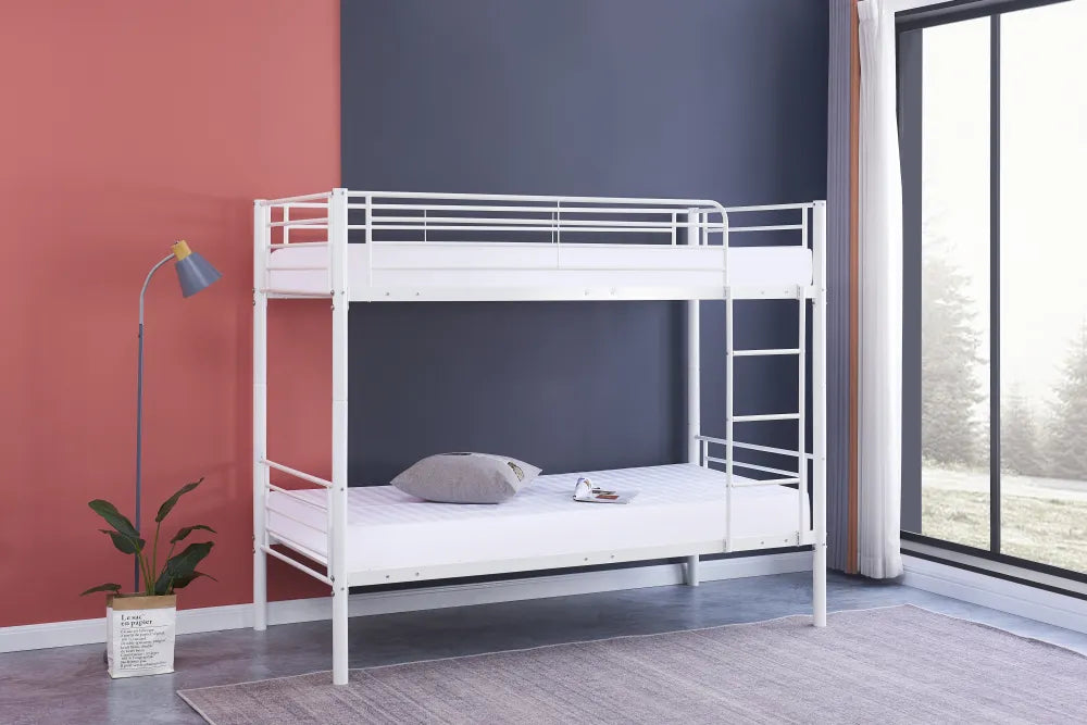 Lit superposé Séparable métal LUNA 1+1 90x190 cm sommier inclus blanc