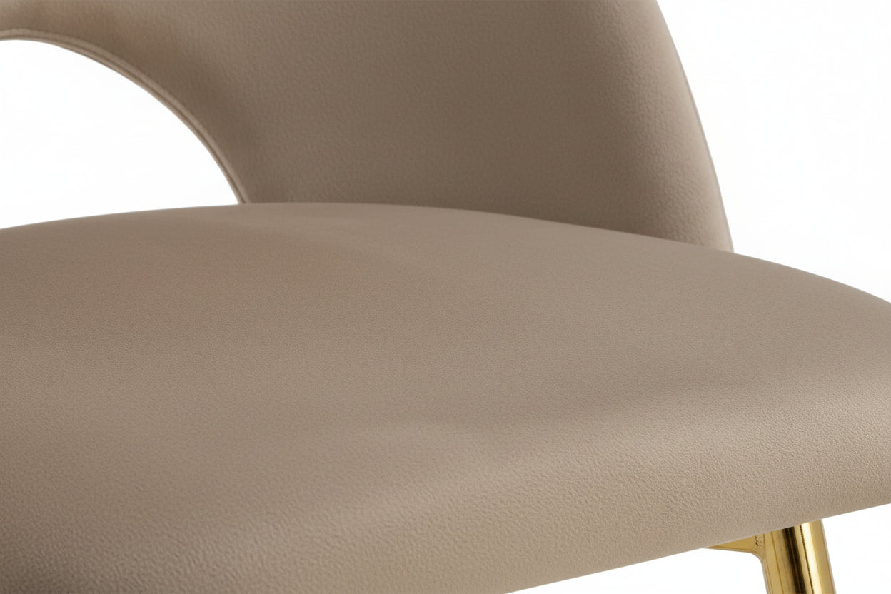 Lot 2 Tabourets de Bar Teddy Velours Taupe Pieds Gold 47x36x98cm