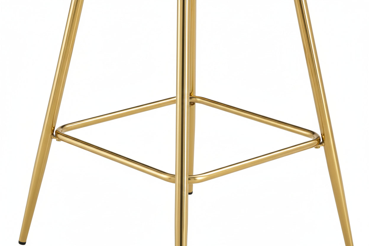 Lot 2 Tabourets de Bar Teddy Velours Taupe Pieds Gold 47x36x98cm